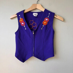Vintage F.T.W.W. Girls Sleeveless Embroidered‎ Vest Purple Embellished Size M